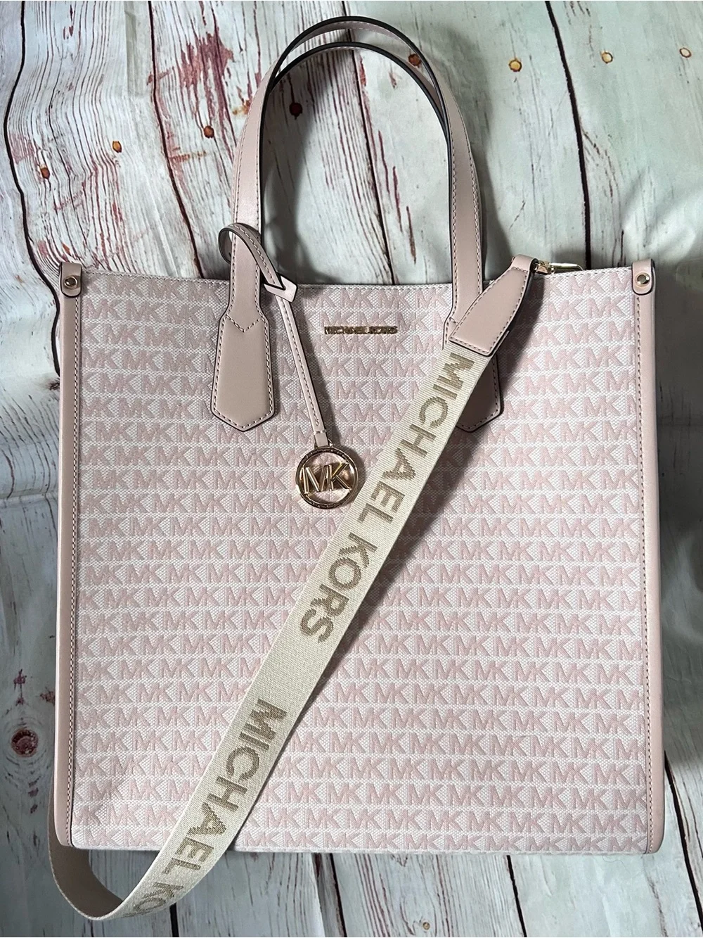 Michael Kors Large Signature Logo Tote with Branded Strap Blush Pink NWOT